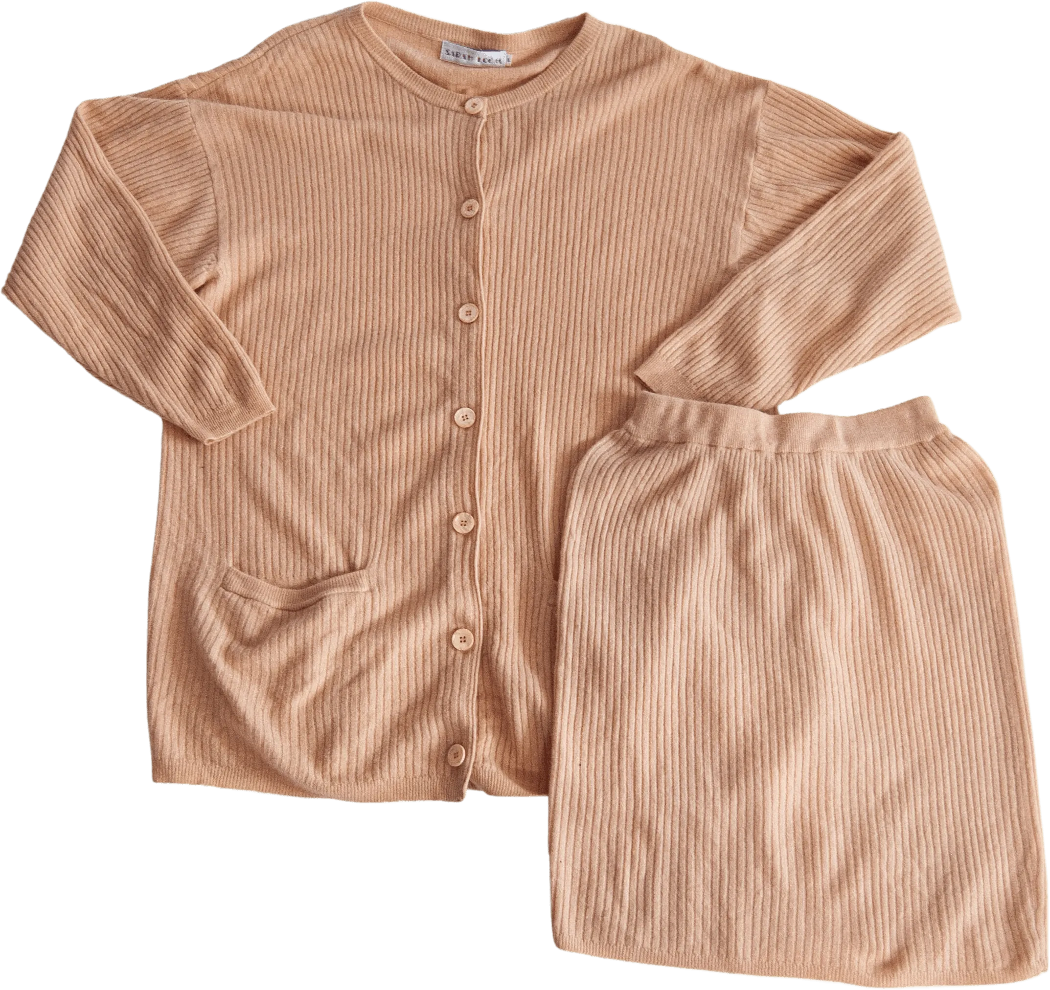 00's Peach Lambswool Angora Knit Skirt Suit by Sarah Loom