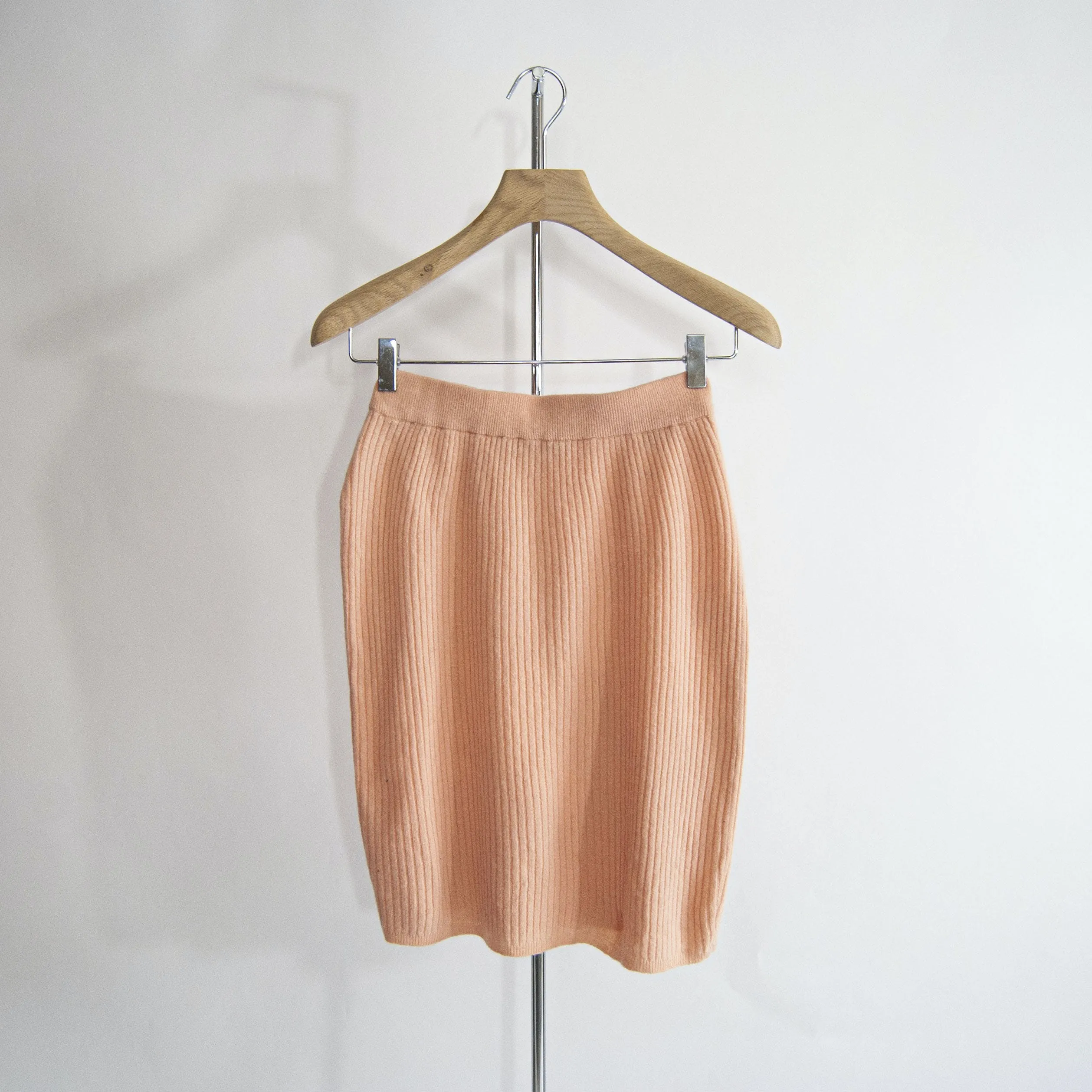 00's Peach Lambswool Angora Knit Skirt Suit by Sarah Loom