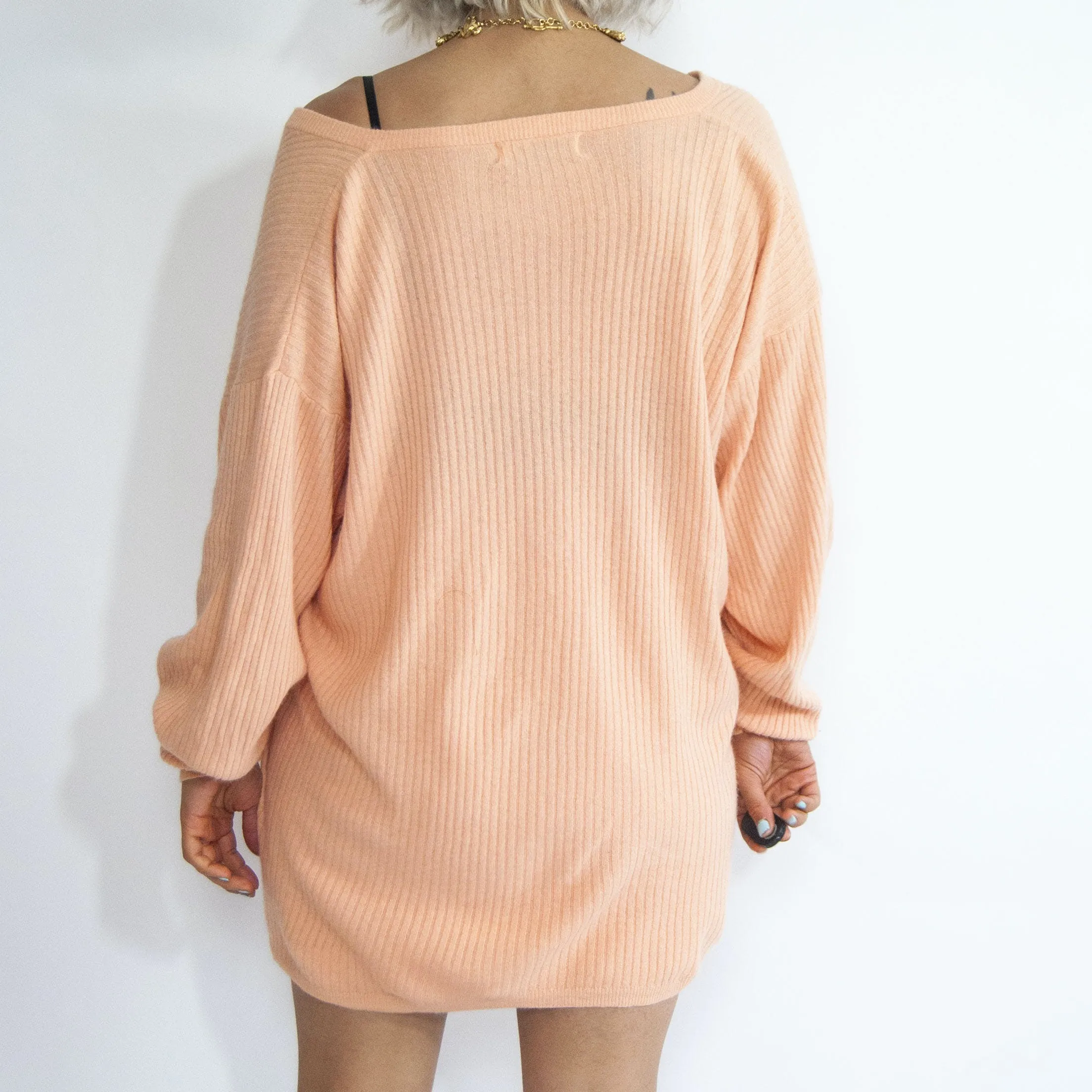 00's Peach Lambswool Angora Knit Skirt Suit by Sarah Loom