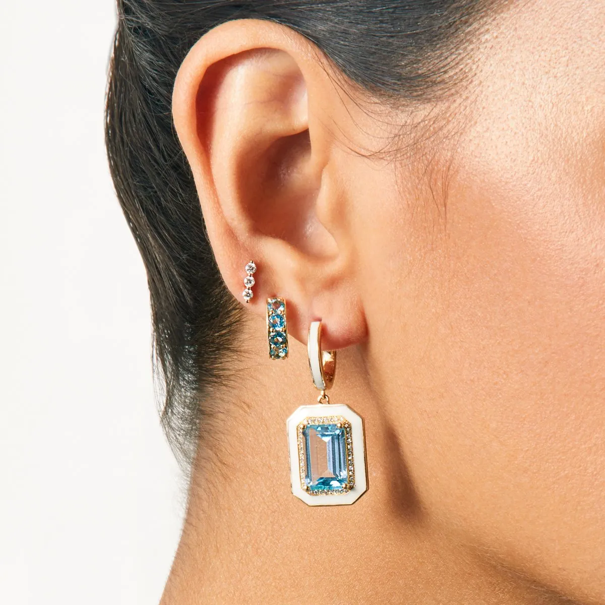 14KT White Gold Blue Topaz Huggie Earrings