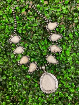 18" Long,  Full Squash Blossom Natural White Necklace