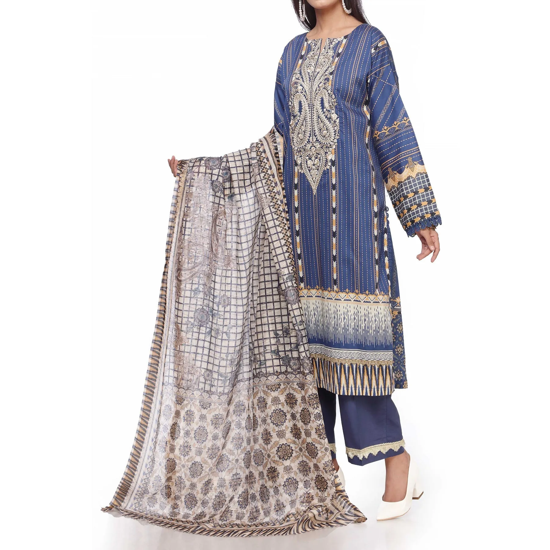 2PC- Unstitched Digital Printed Lawn Embroidered Shirt With Dupatta PS2452