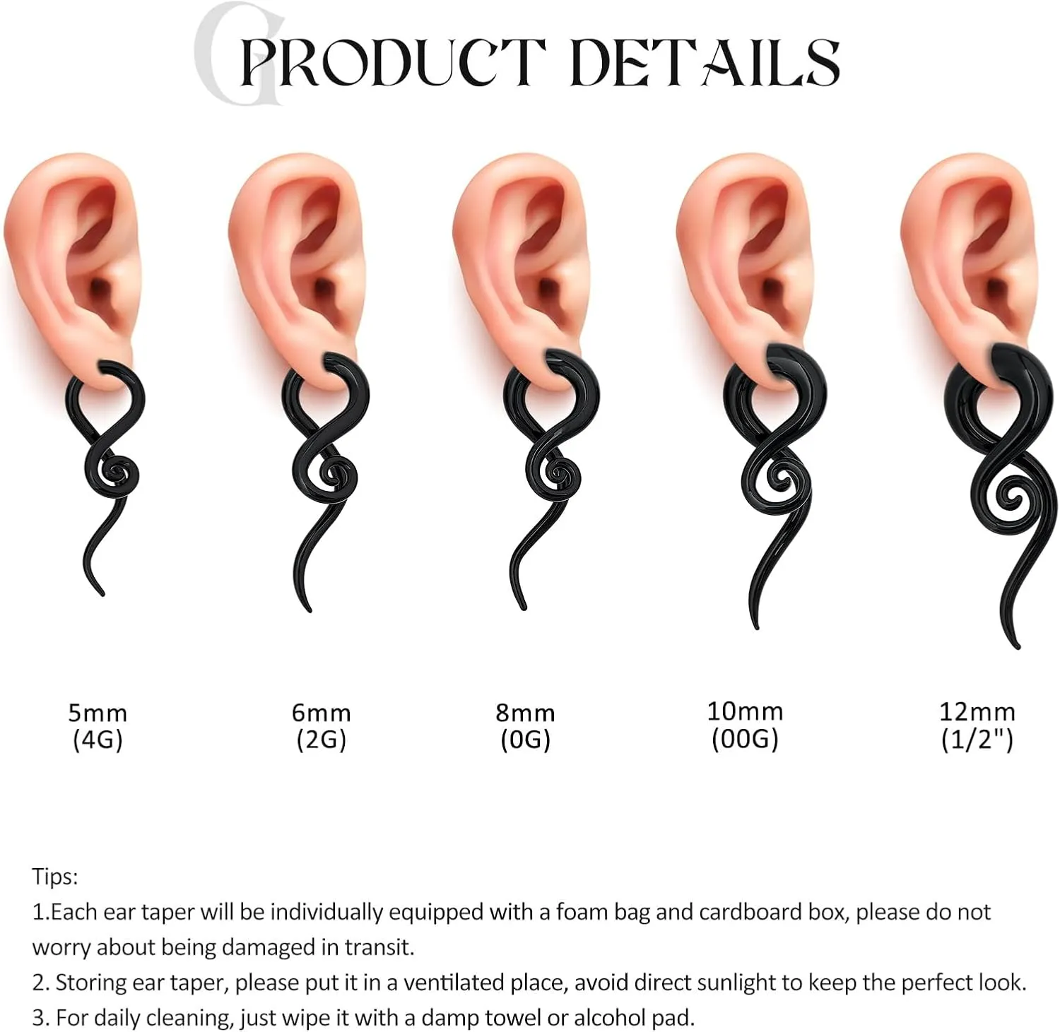 2PCS Glass Spiral Ear Tapers Plugs Expander Stretcher Hanger Twist Gauges Earrings Stretching Tunnels Body Piercing Jewelry for Women Men 4G-1/2" 5MM-12MM