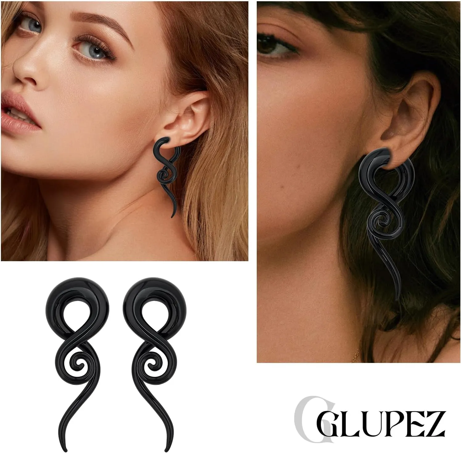 2PCS Glass Spiral Ear Tapers Plugs Expander Stretcher Hanger Twist Gauges Earrings Stretching Tunnels Body Piercing Jewelry for Women Men 4G-1/2" 5MM-12MM