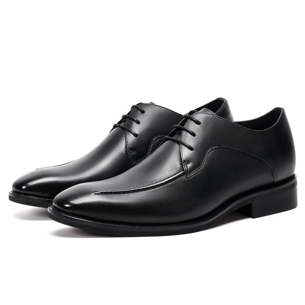 7 CM/2.76 Inches CMR CHAMARIPA Men's Elevator Dress Shoes - Black Leather Lace-Up Formal Shoes