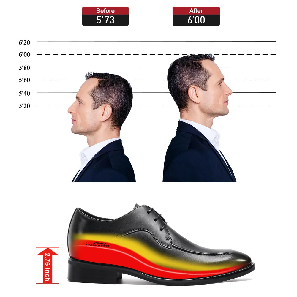 7 CM/2.76 Inches CMR CHAMARIPA Men's Elevator Dress Shoes - Black Leather Lace-Up Formal Shoes