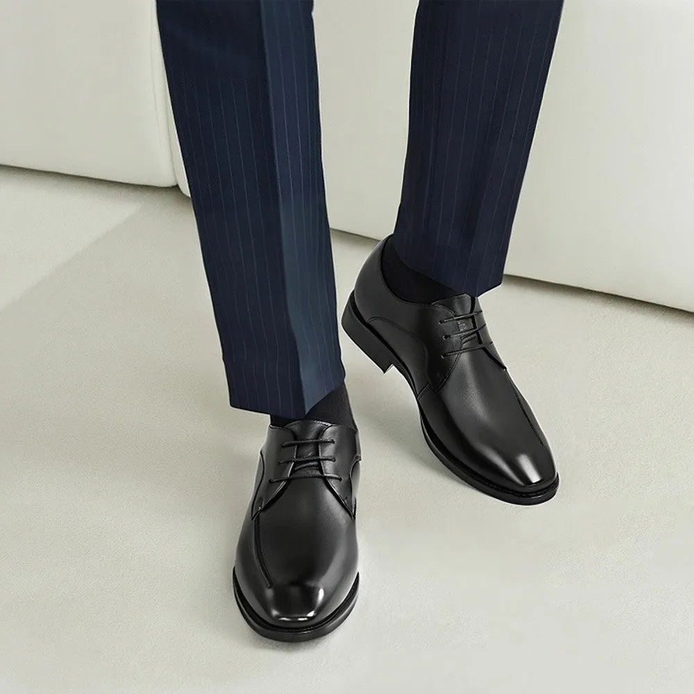 7 CM/2.76 Inches CMR CHAMARIPA Men's Elevator Dress Shoes - Black Leather Lace-Up Formal Shoes
