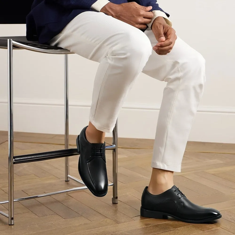 7 CM/2.76 Inches CMR CHAMARIPA Men's Elevator Dress Shoes - Black Leather Lace-Up Formal Shoes