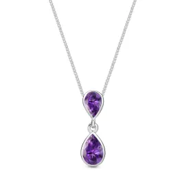9ct White Gold Double Amethyst Teardrop Pendant