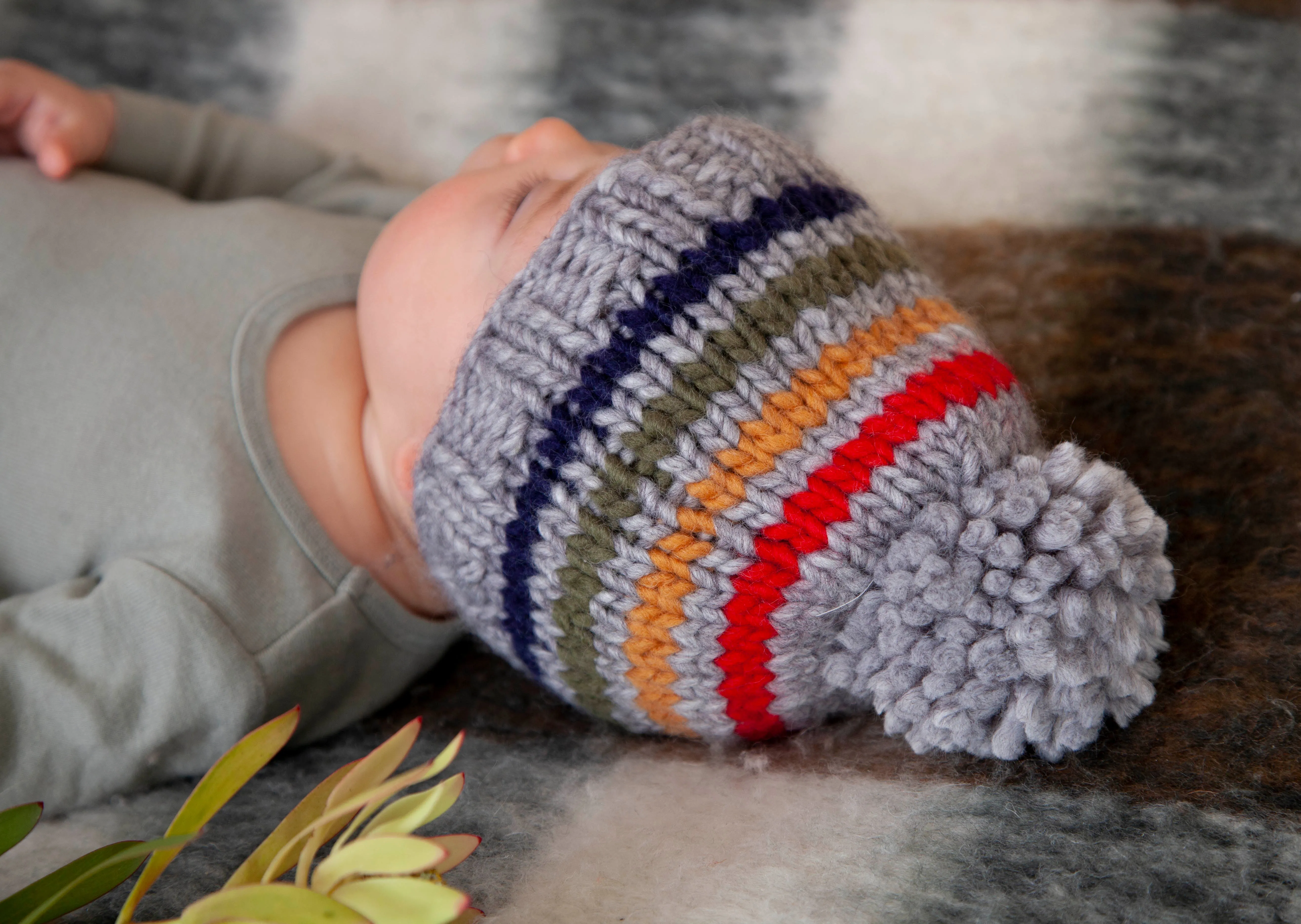 Acorn Rainbow Stripe Beanie - Grey