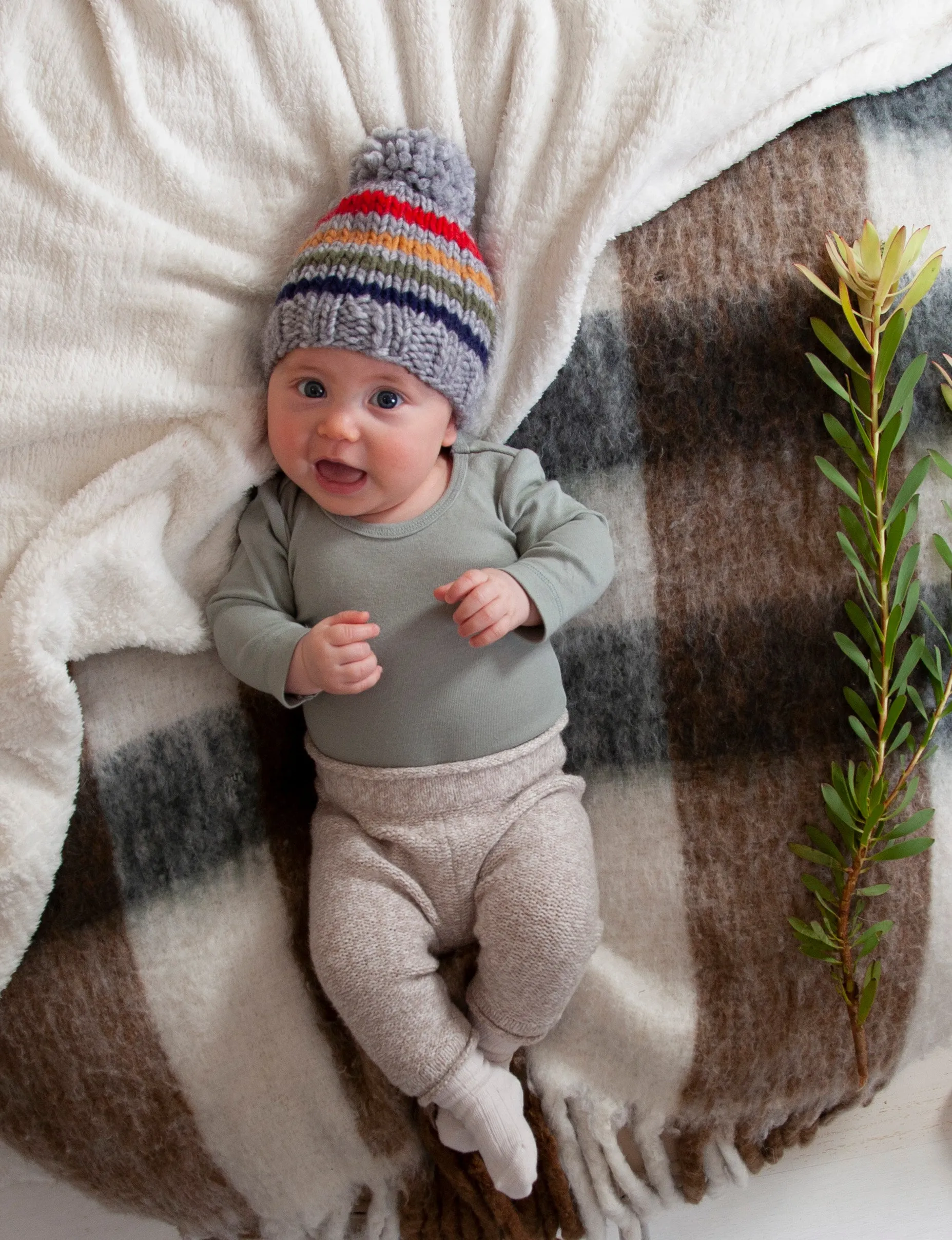 Acorn Rainbow Stripe Beanie - Grey