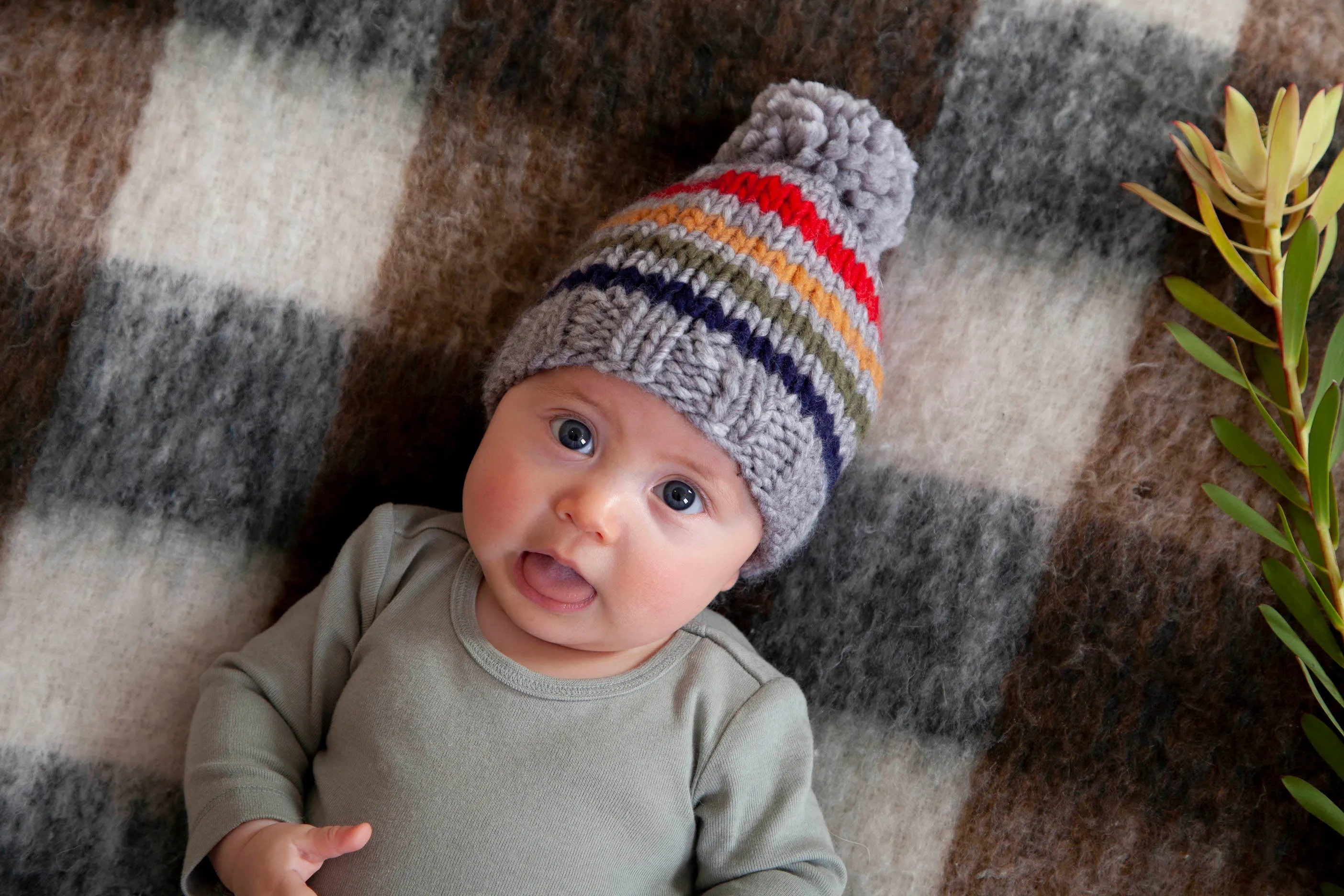 Acorn Rainbow Stripe Beanie - Grey