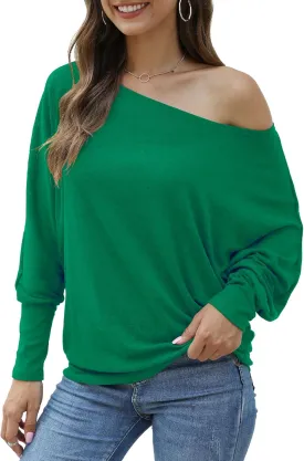 Aifer Women's Off The Shoulder Tops Sexy Long Sleeve Shirts Oversized Fashion Casual Batwing Sweaters Pullover Tunic Tops