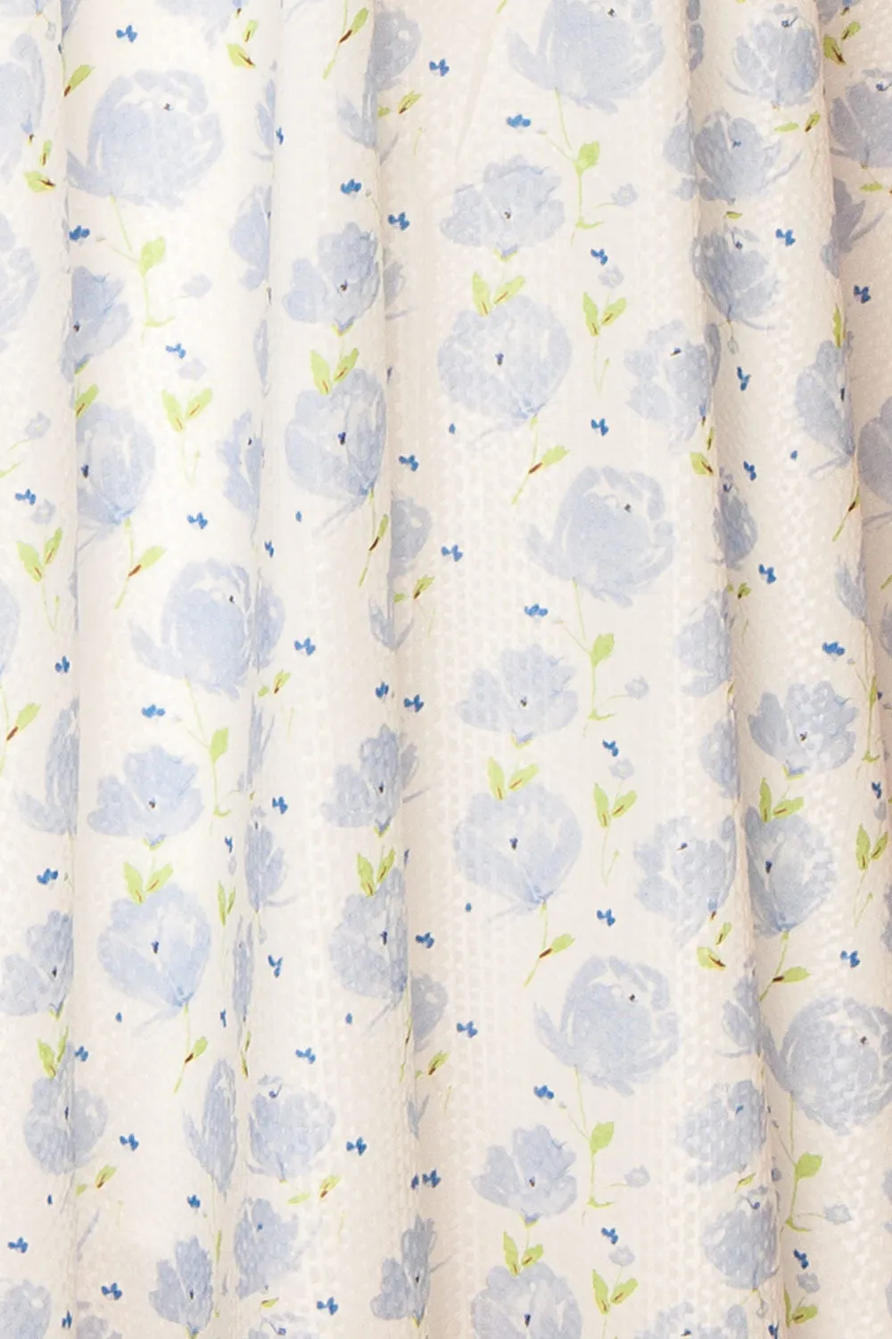 Aisha | Long White Dress w/ Blue Floral Pattern
