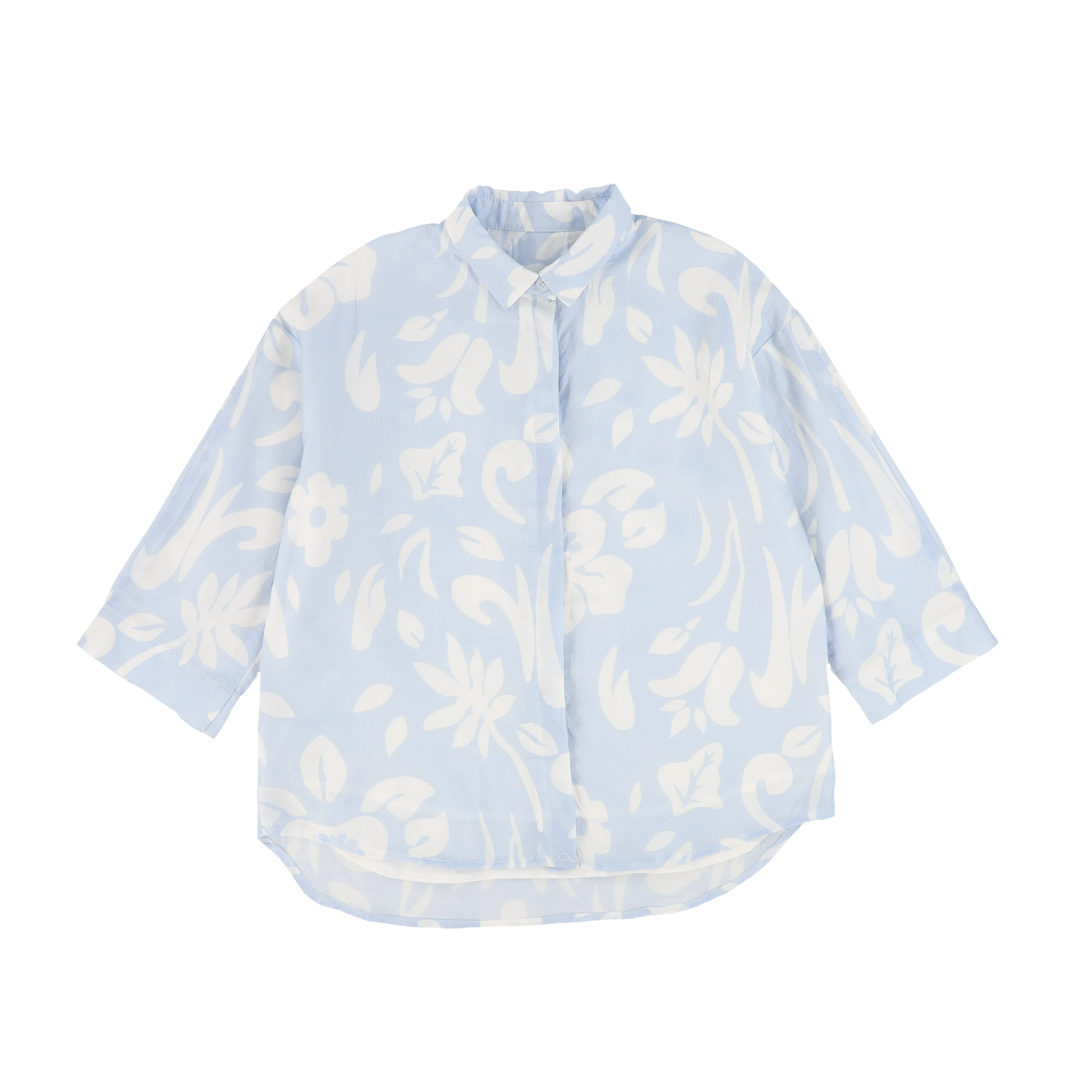 Bamboo Blue Floral-Patterned Blouse [Final Sale]