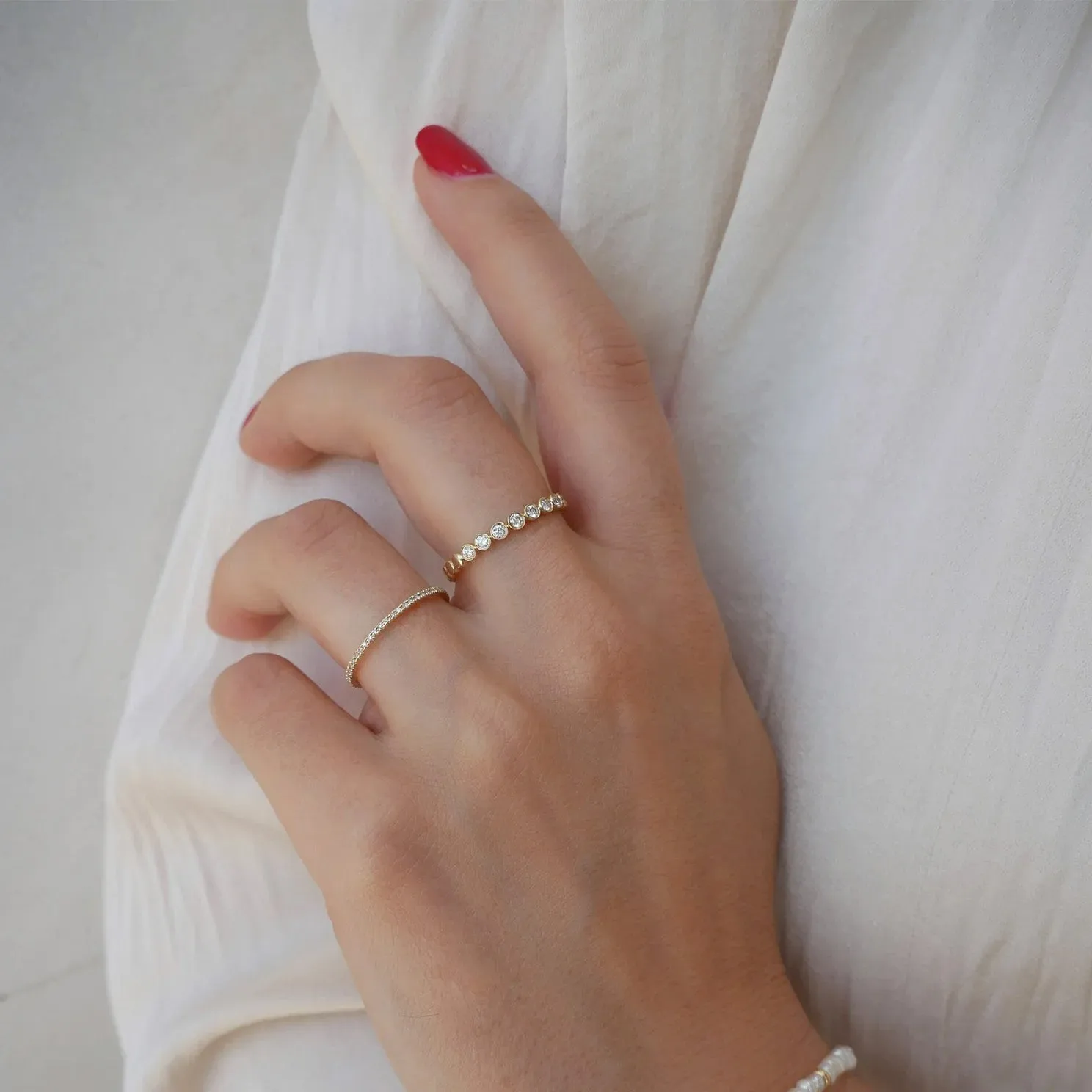 Bezel Stack Ring - White Gold