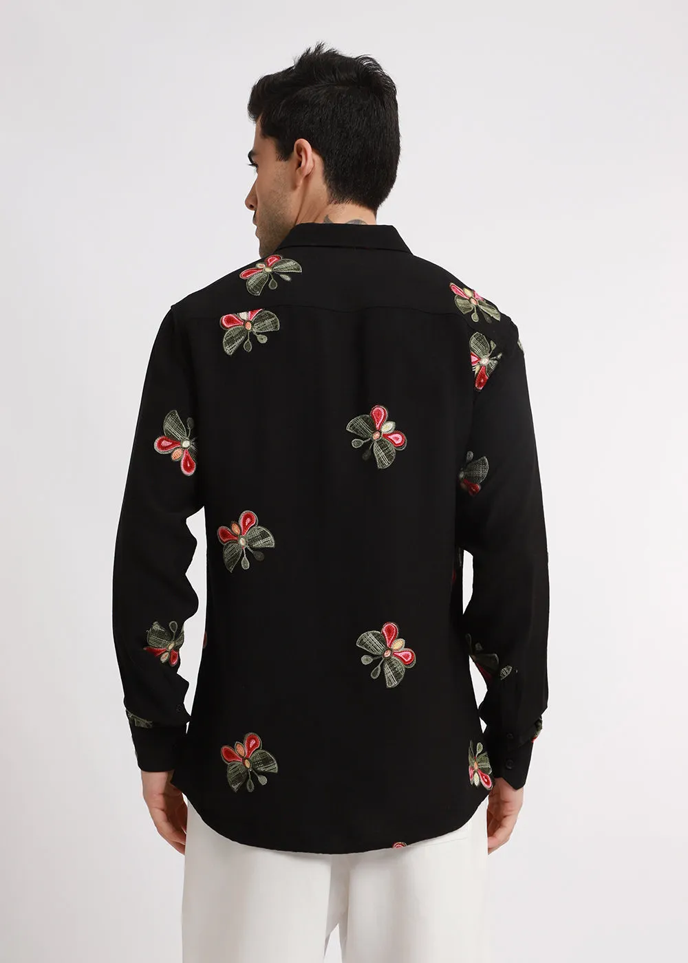 Black Butterfly Embroidered Shirt