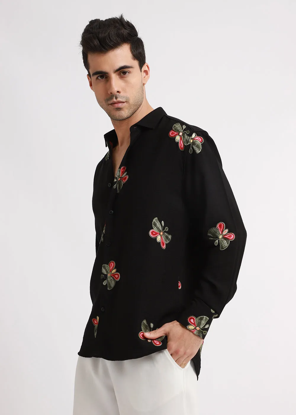 Black Butterfly Embroidered Shirt