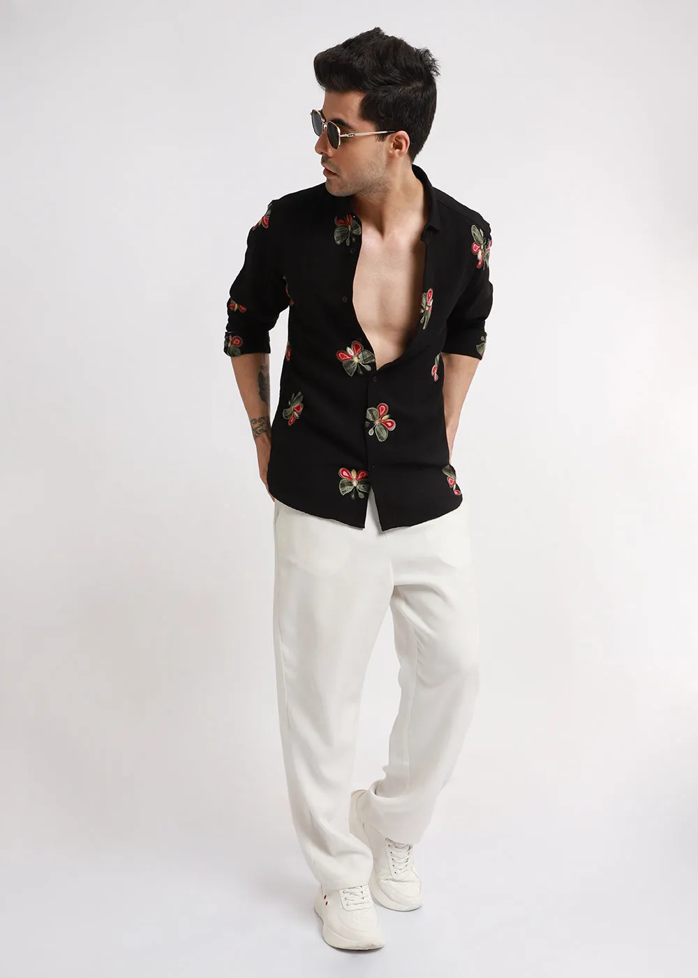 Black Butterfly Embroidered Shirt