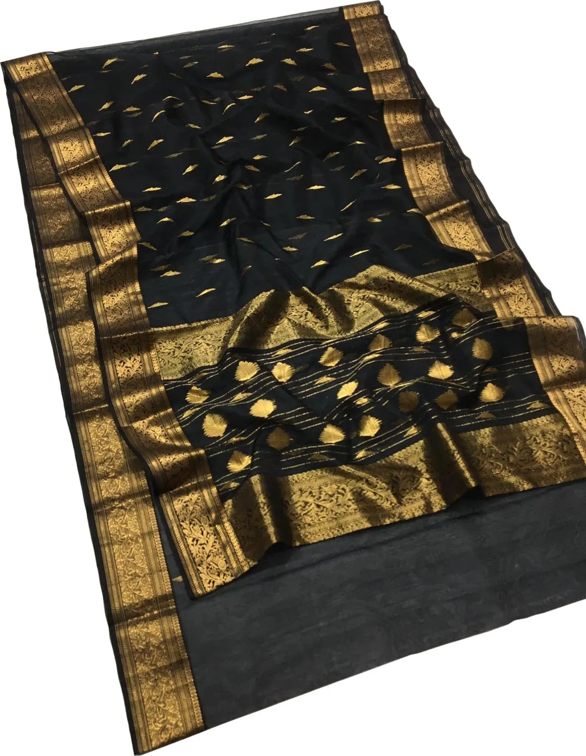 Black Chanderi Handloom Pure Katan Silk Saree