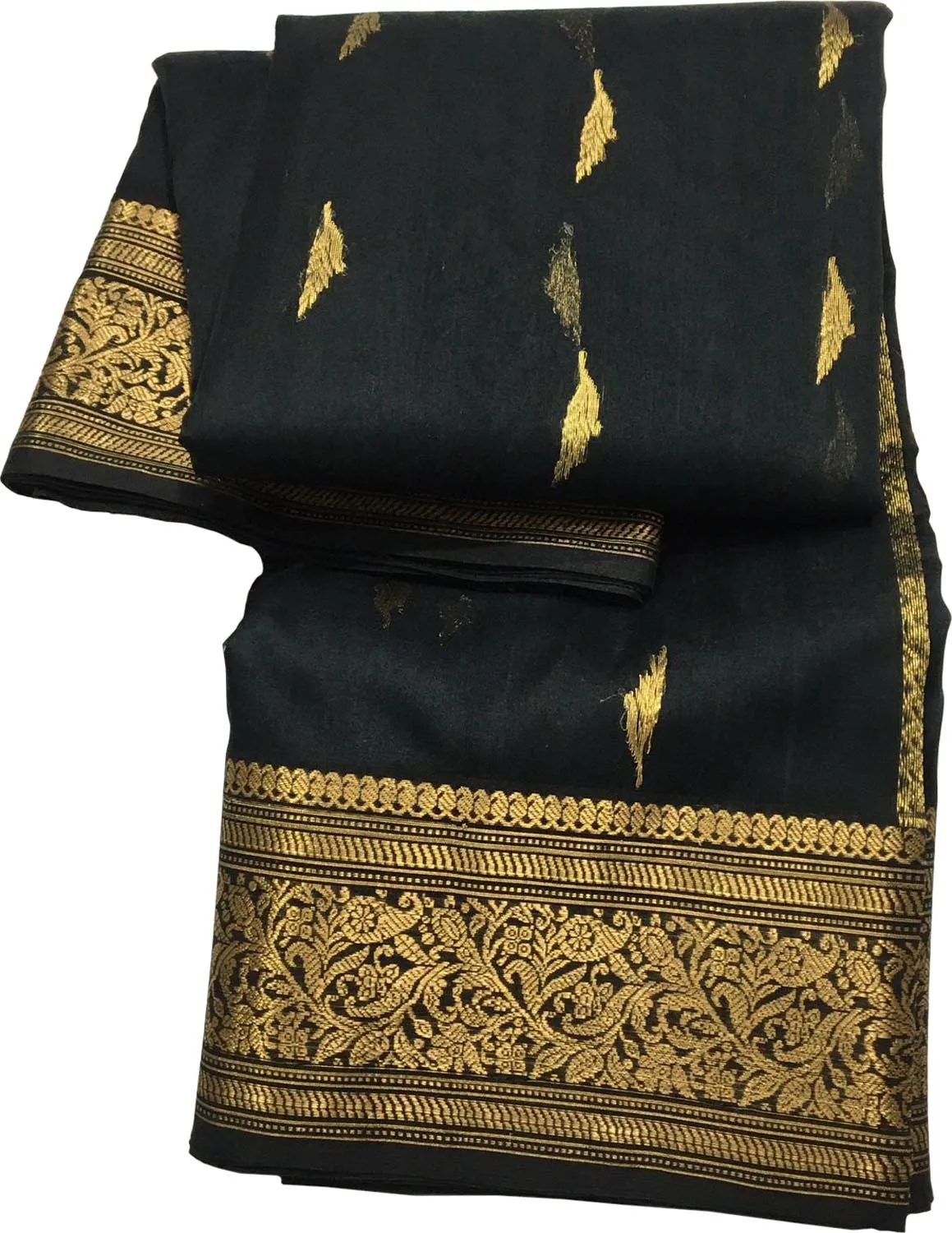 Black Chanderi Handloom Pure Katan Silk Saree