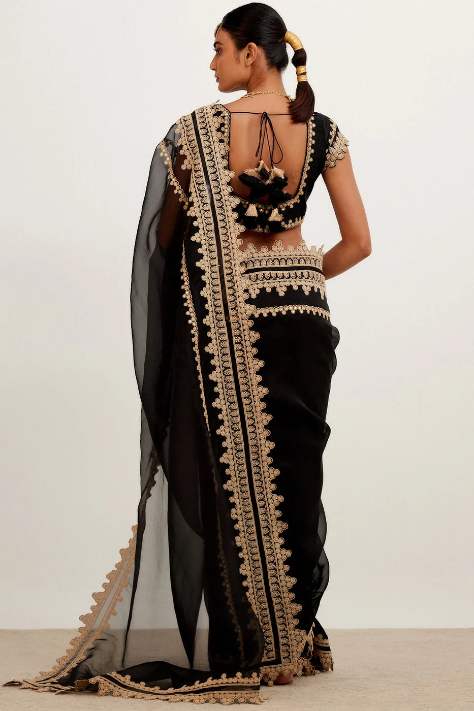 Black Embroidered Georgette Organza Saree