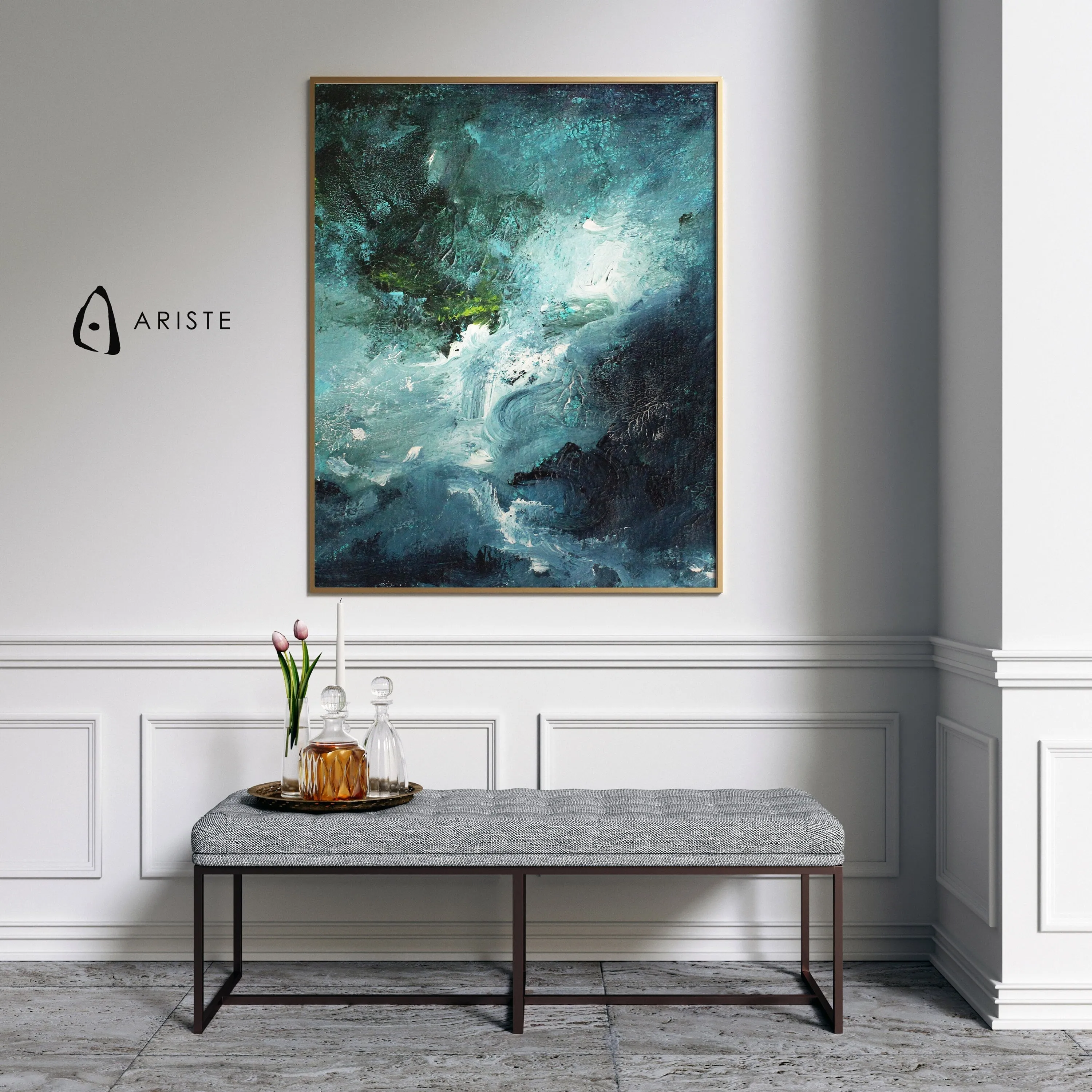 Blue & green oversized color field painting made to order in a custom size