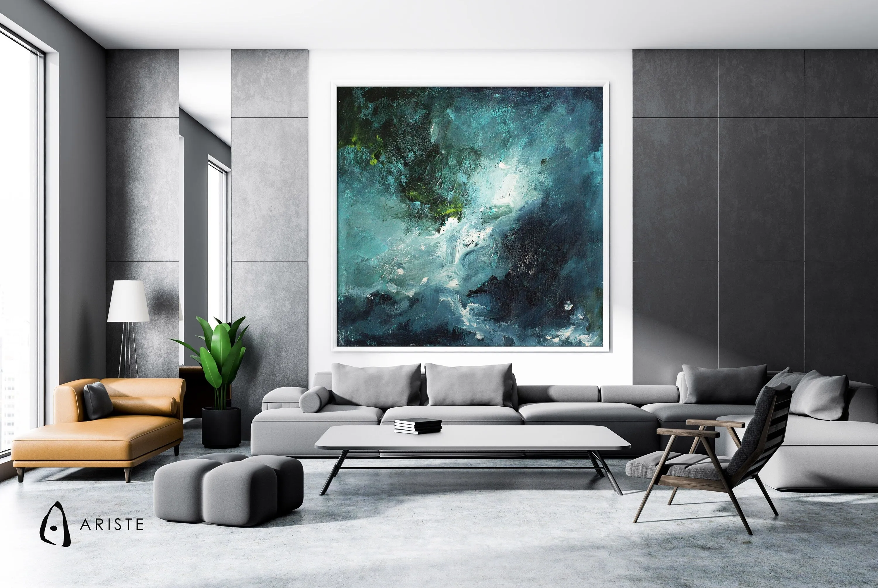 Blue & green oversized color field painting made to order in a custom size
