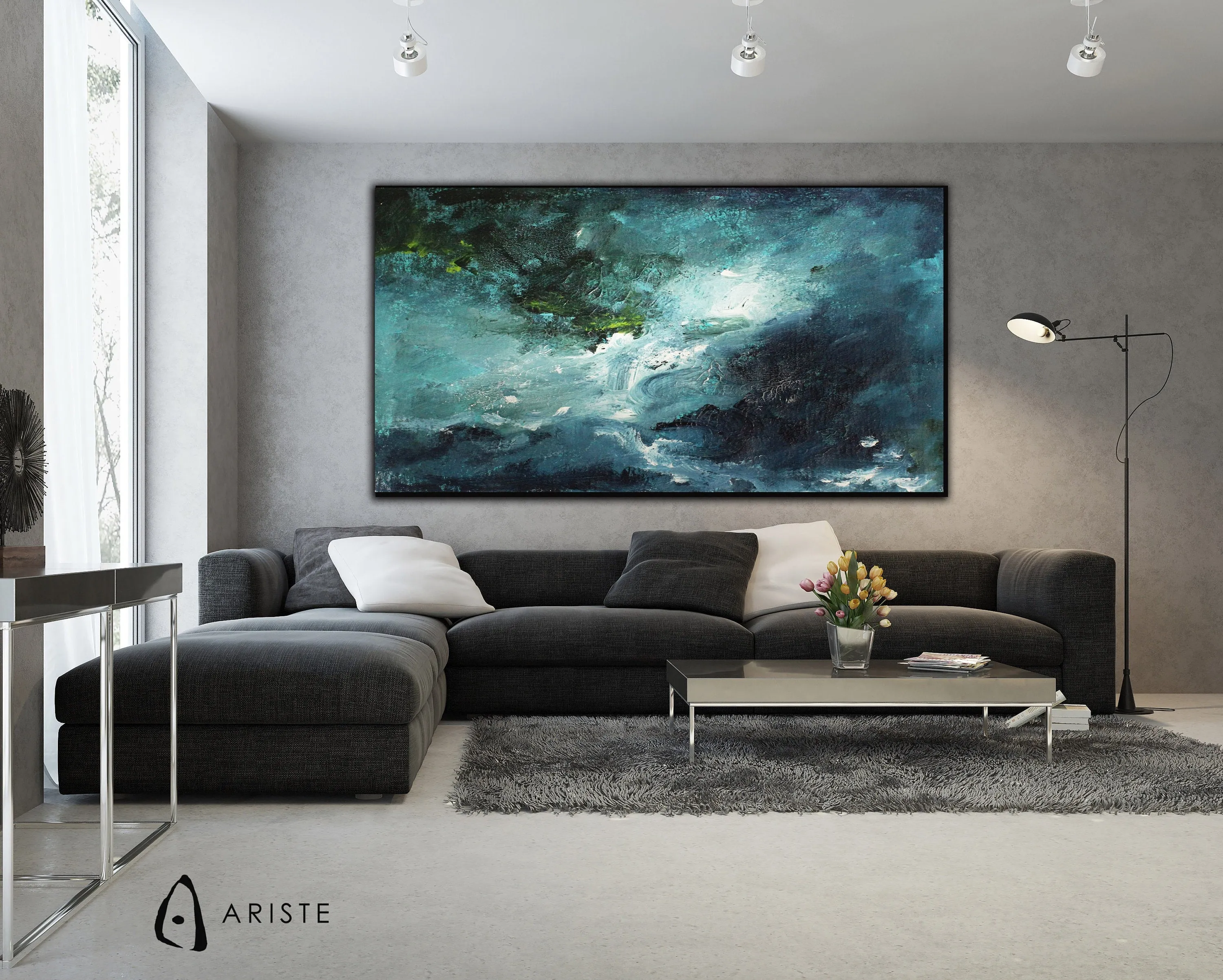 Blue & green oversized color field painting made to order in a custom size
