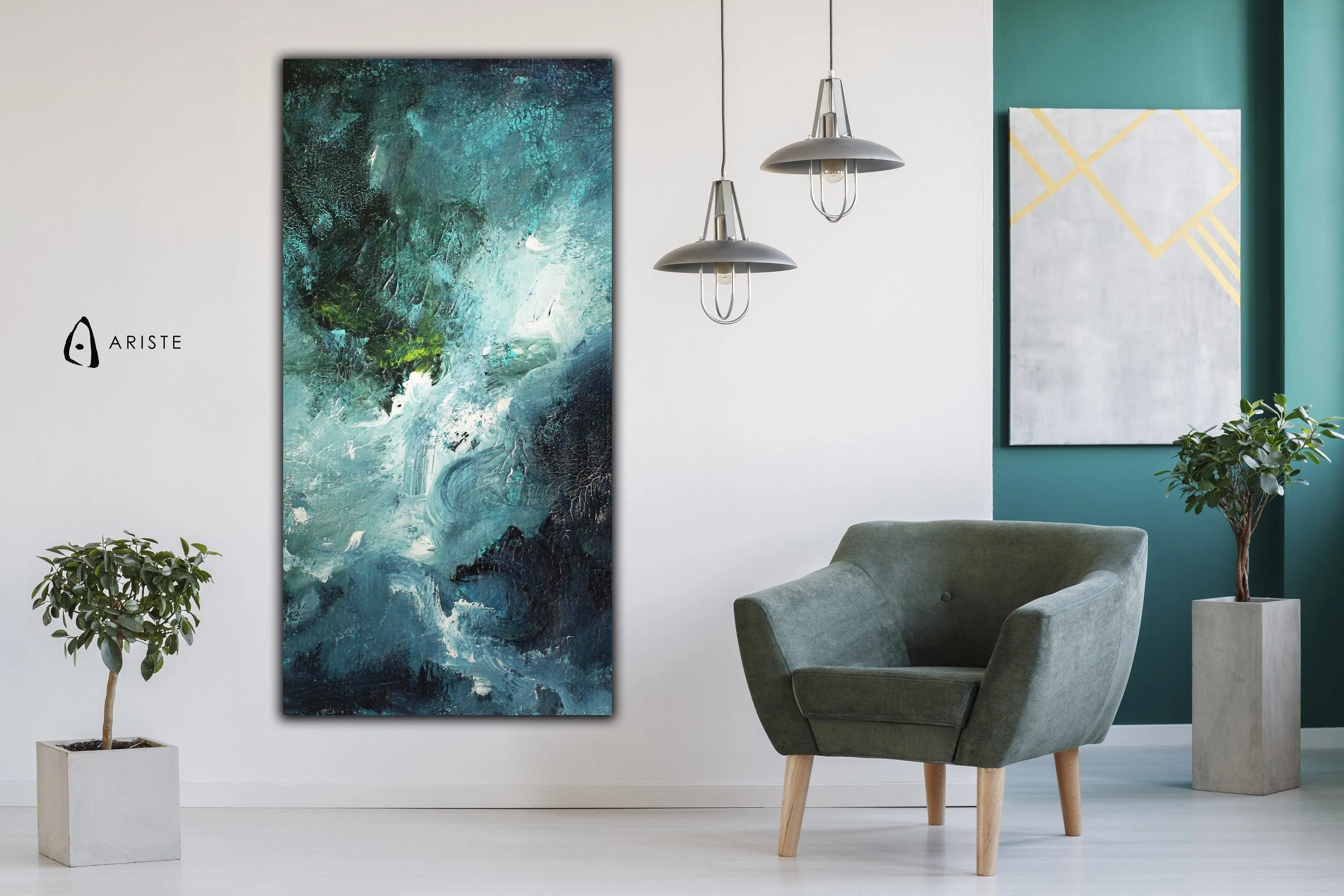 Blue & green oversized color field painting made to order in a custom size