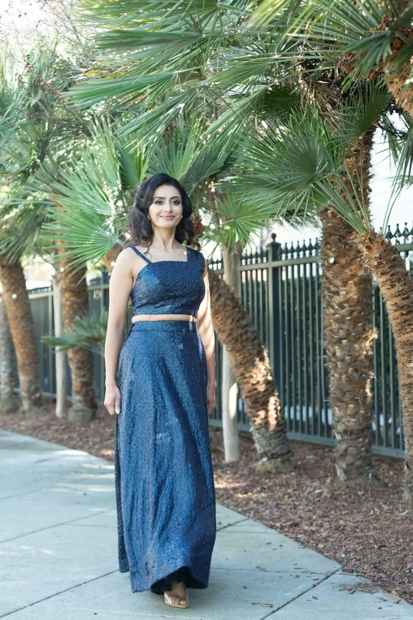 Blue Fusion Lehenga and Crop Top Set  with Sequin Embroidery