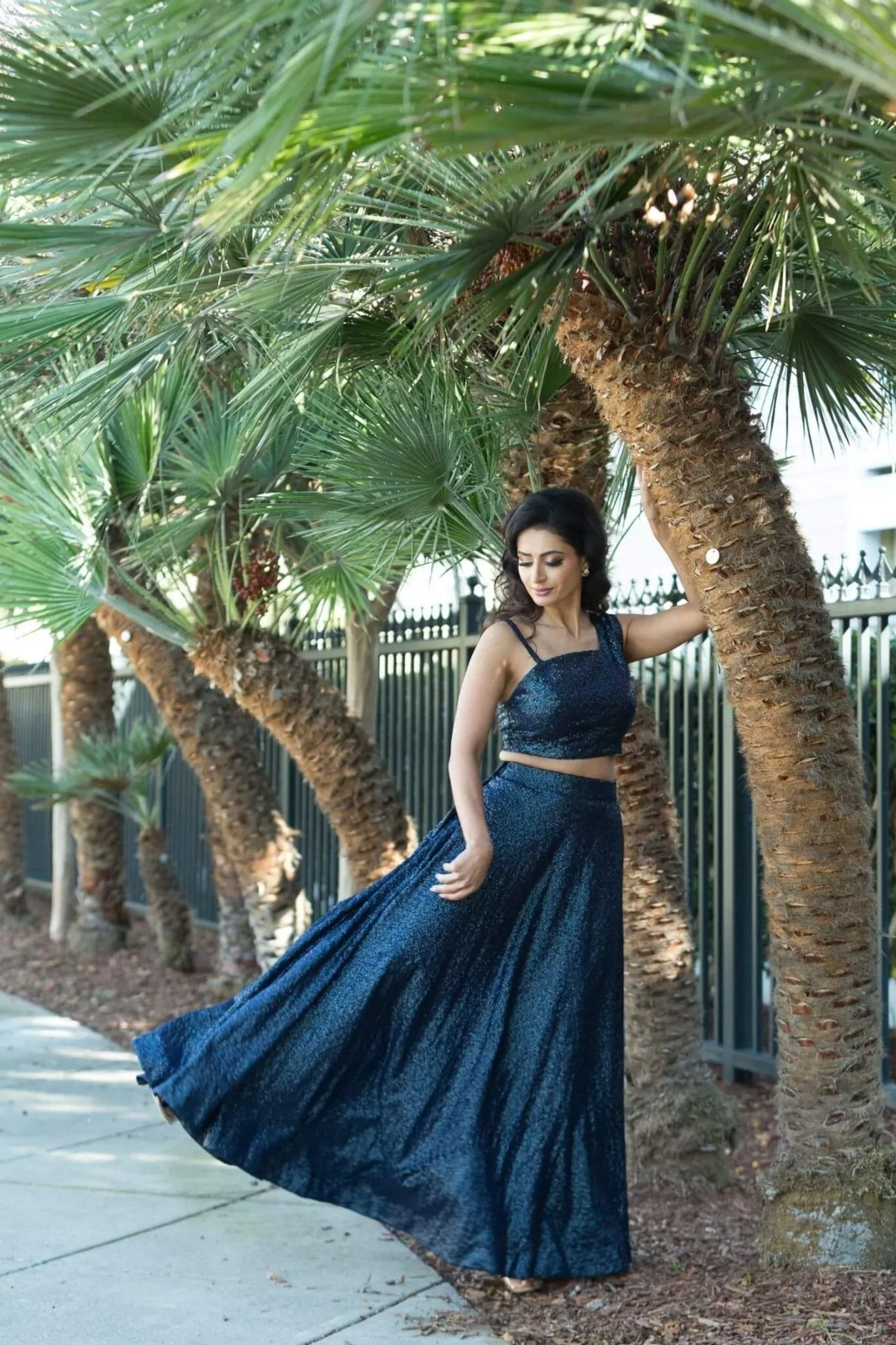 Blue Fusion Lehenga and Crop Top Set  with Sequin Embroidery