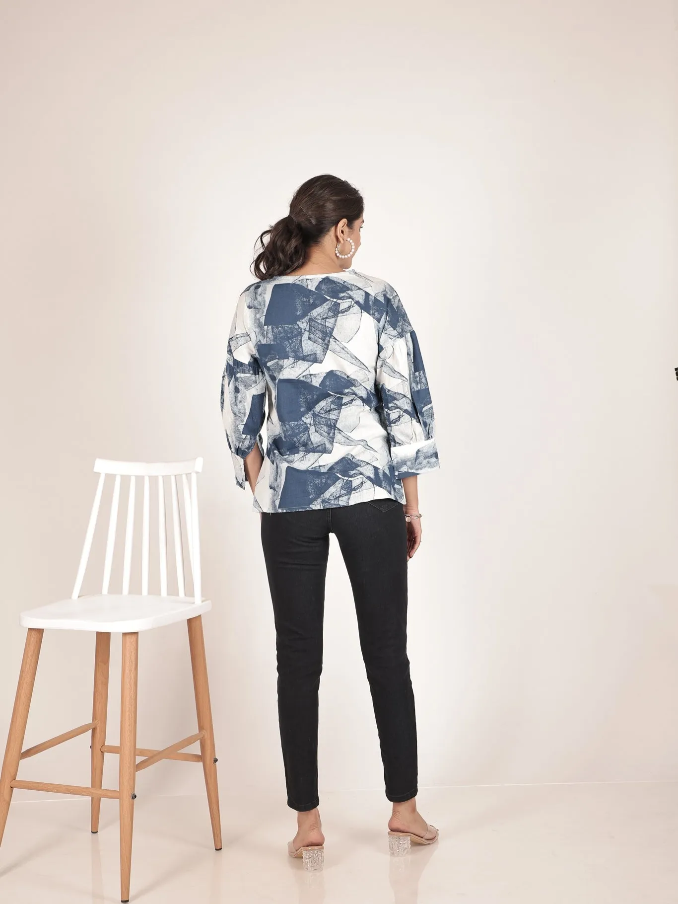 Blue Indigo Cotton V-Neck Top
