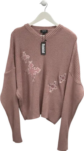 boohooMan Pink Oversized Boxy Appliqué Cross Embroidered UK M