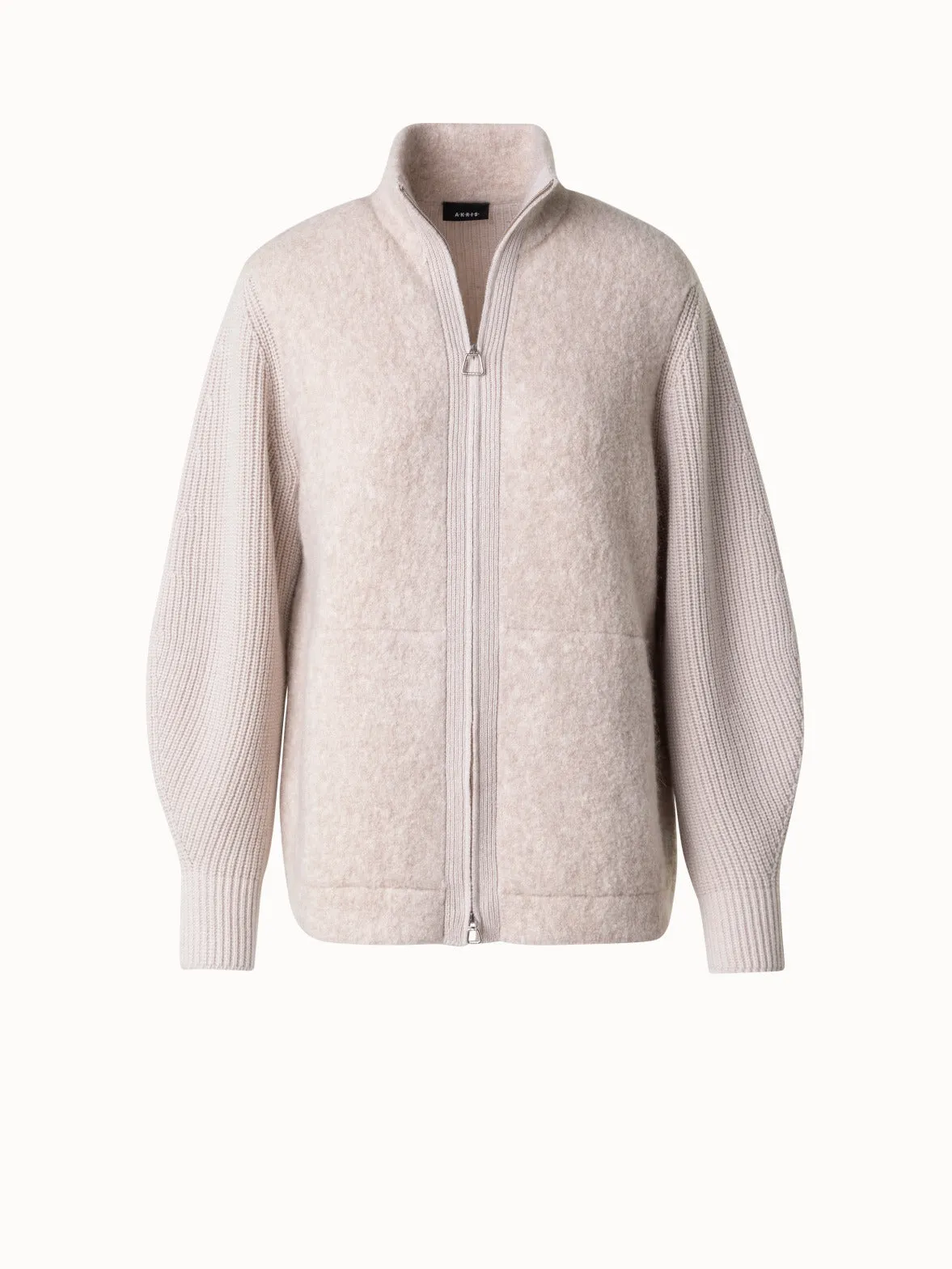 Bouclé Zip Cardigan in Cashmere Silk