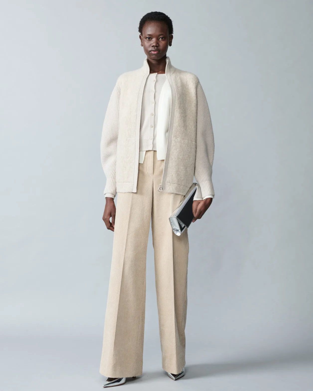 Bouclé Zip Cardigan in Cashmere Silk