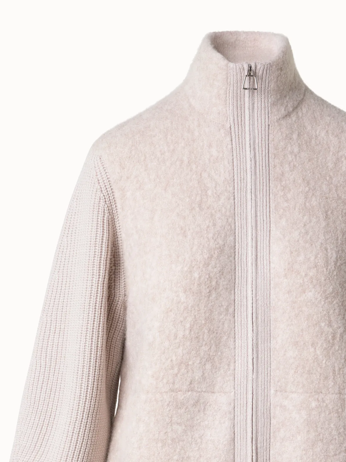 Bouclé Zip Cardigan in Cashmere Silk