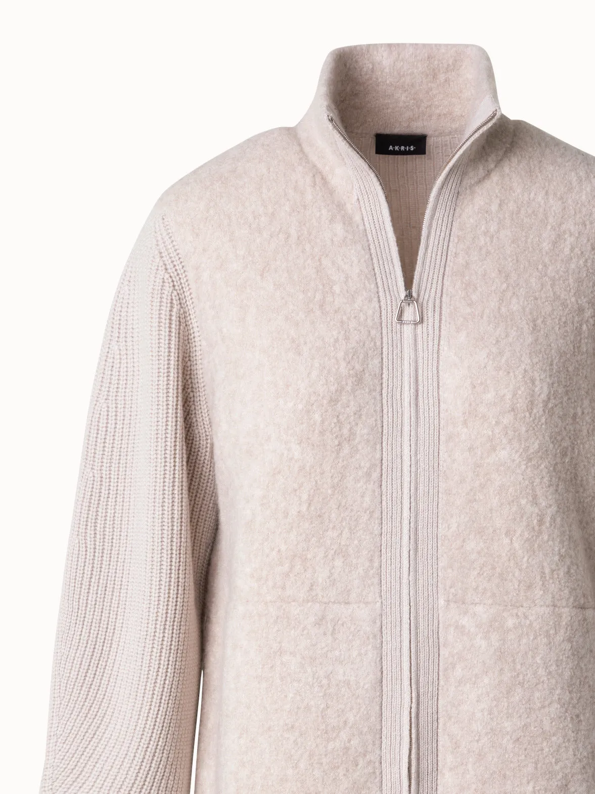 Bouclé Zip Cardigan in Cashmere Silk