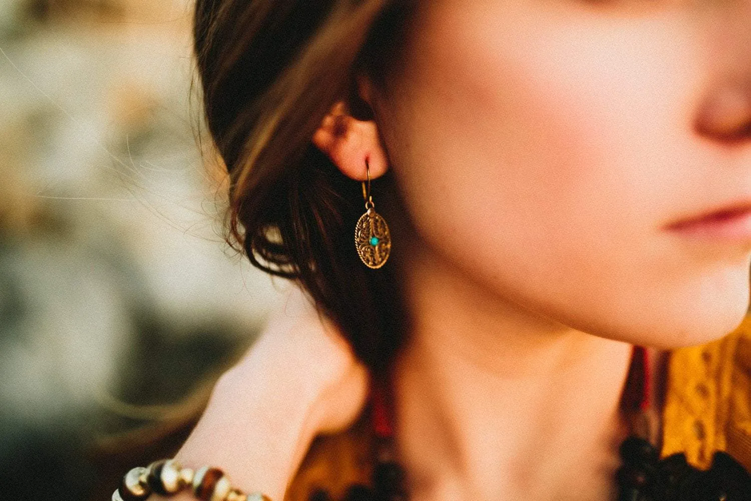 Brass Filagree Earrings with Blue Howlite