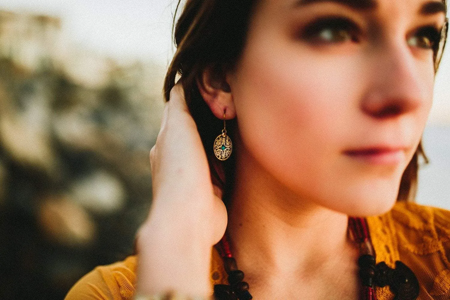 Brass Filagree Earrings with Blue Howlite