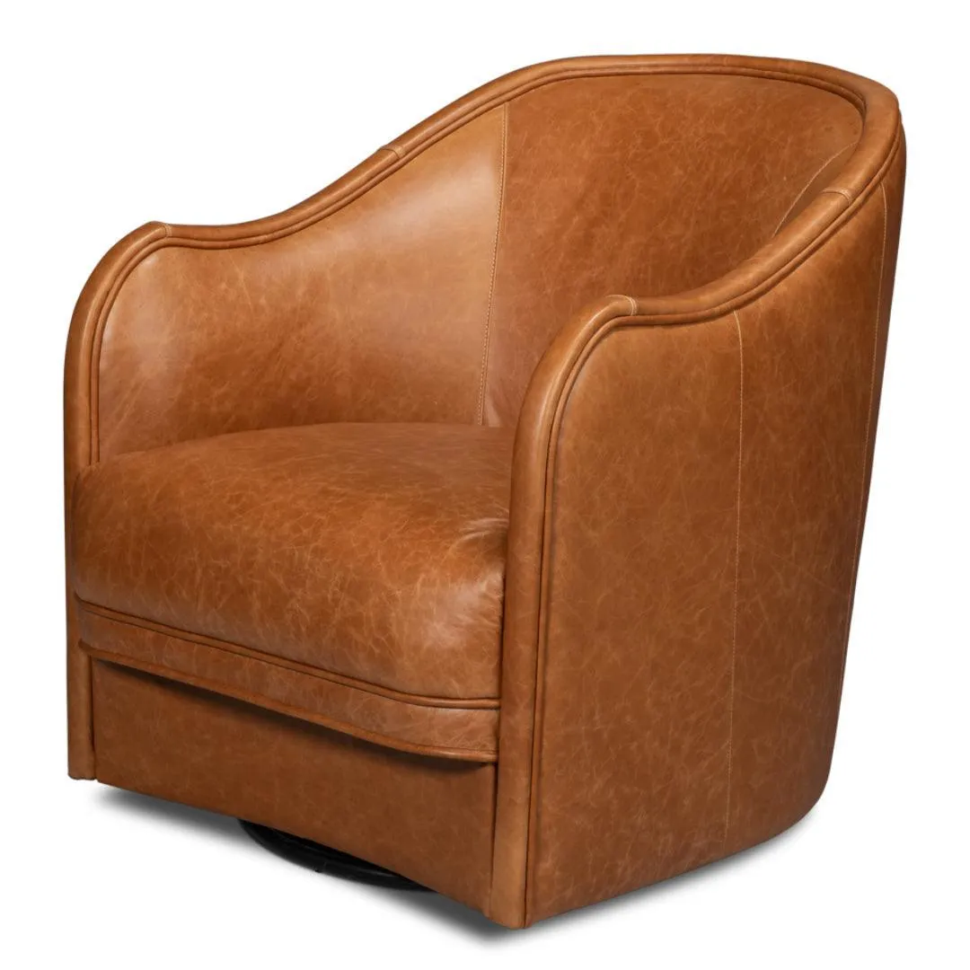 Brown Soft Leather Swivel Chair