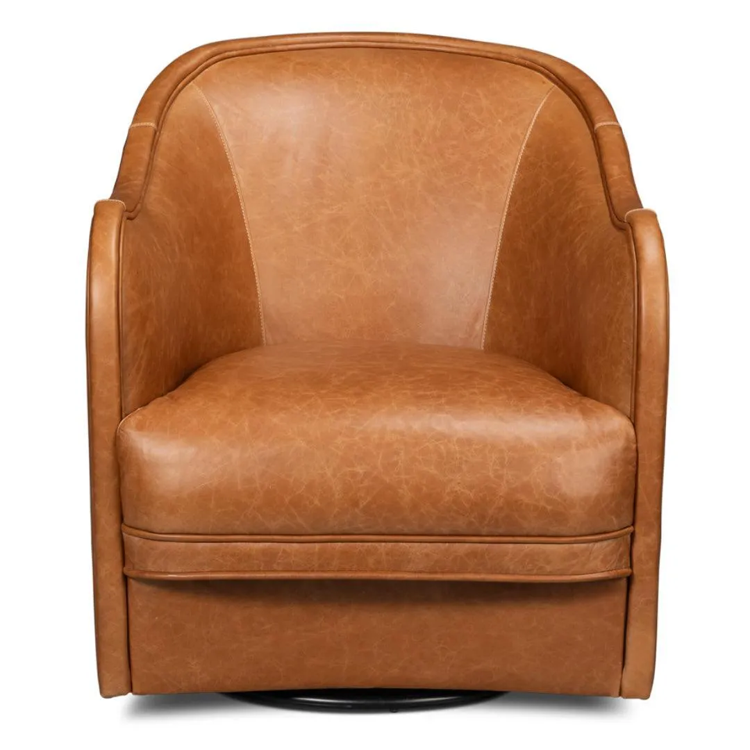 Brown Soft Leather Swivel Chair