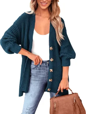 BTFBM Women's Button Down Cardigan Coat Long Sleeve Fall Winter Clothes Loose Chunky Knit Open Front Sweater Outerwear