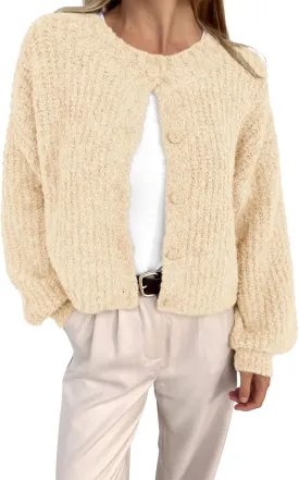 BTFBM Women's Chunky Knit Fall Cardigan 2025 Winter Long Sleeve Button Down Soft Loose Cropped Sweater Outerwear