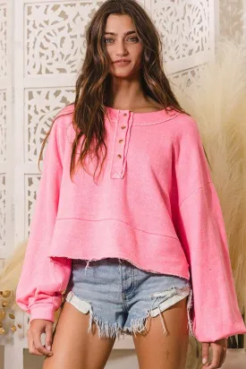 Bubble Gum Terry Crop Sweatshirt Top