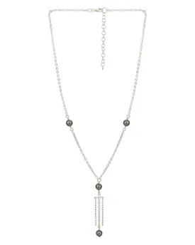 Carlton London Dangling Bead And Chain With Rhodium Plated Lariat Necklace