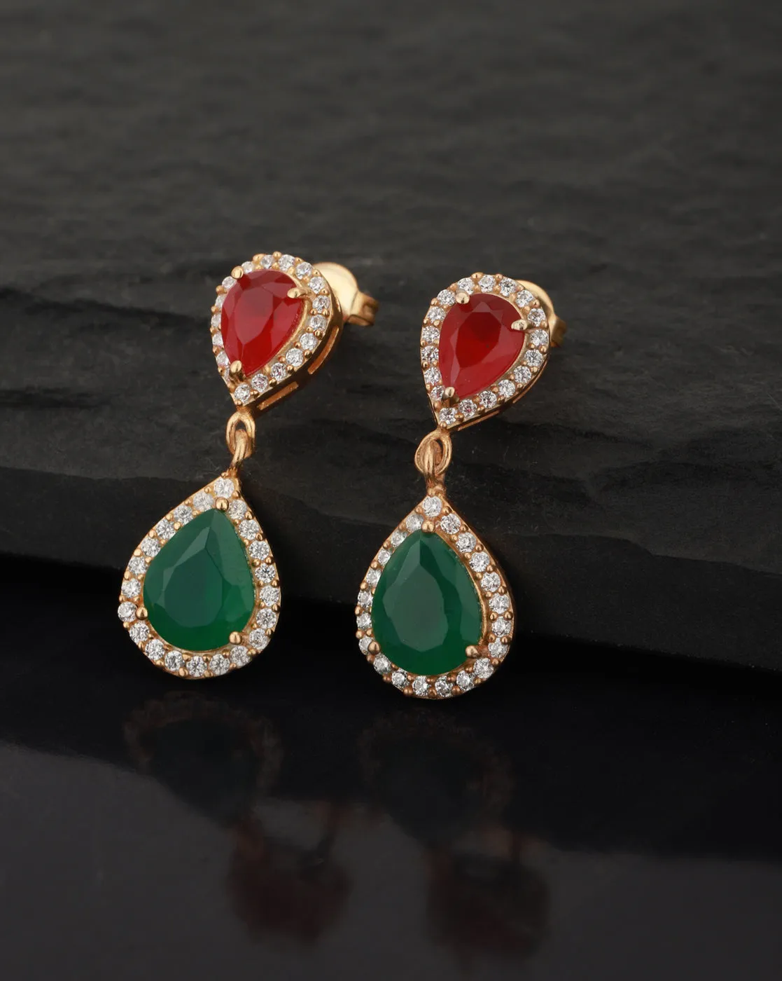 Carlton London Gold Plated With Stone Teardrop Drop Earring For Women