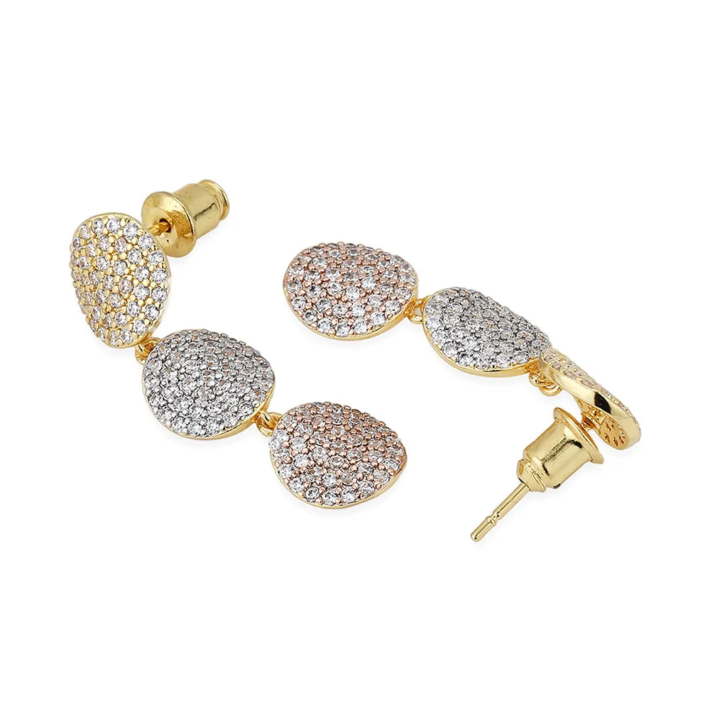Carlton London Premium Jwlry-Gold Toned Cz Studded Gold-Plated Contemporary Handcrafted Drop Earrings Fje4139