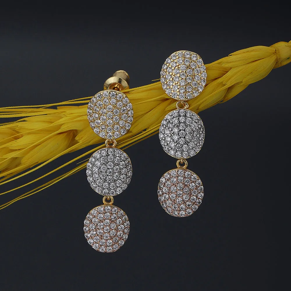 Carlton London Premium Jwlry-Gold Toned Cz Studded Gold-Plated Contemporary Handcrafted Drop Earrings Fje4139