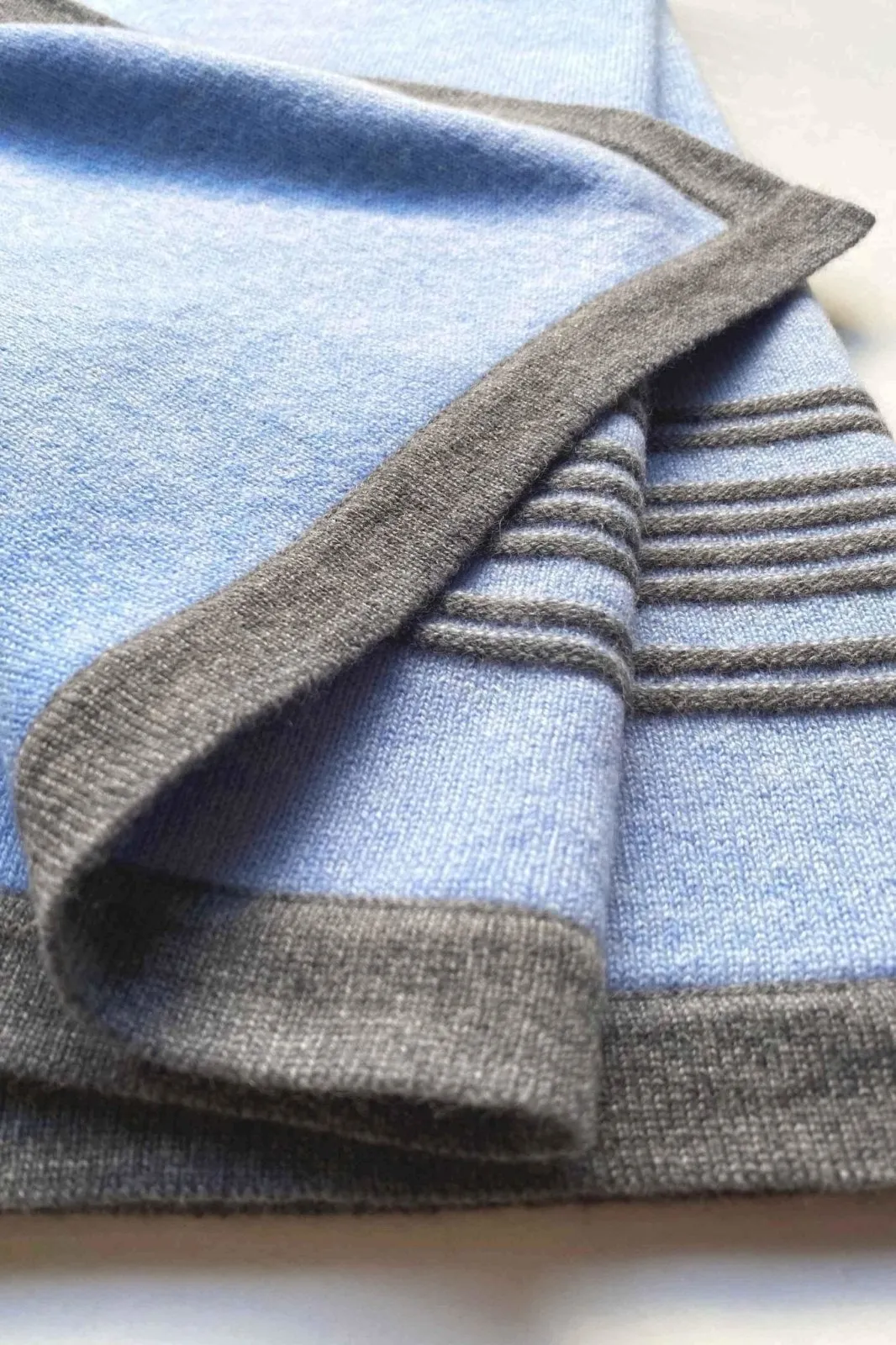 Cashmere baby blanket in blue and grey